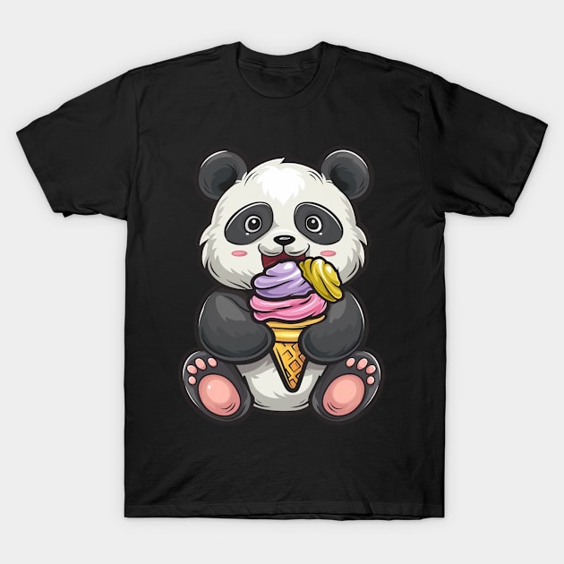 Panda Eating Ice Cream - Panda Bear Japanese T-Shirt by Anassein.os